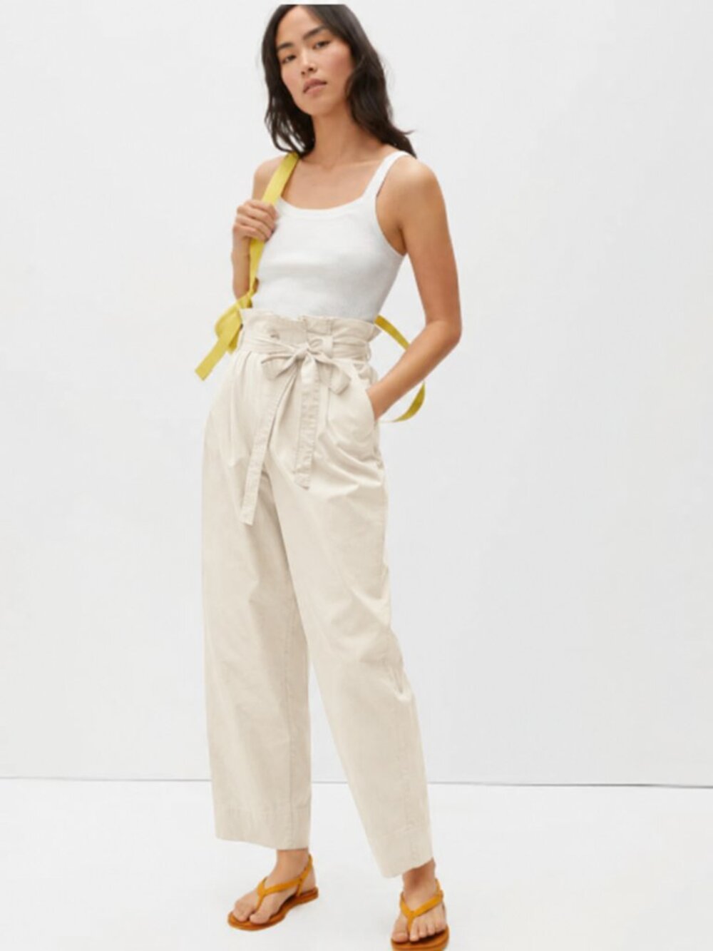Everlane Organic Cotton Paperbag Wide Leg Pants Women Cream Canvas Size S Casual